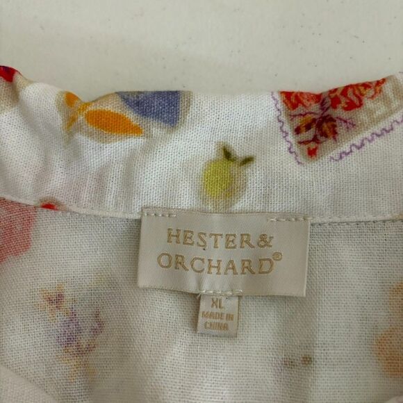 Hester & Orchard Button Up Women's XL Shirt Printed Floral Cottage Summer - Picture 6 of 8